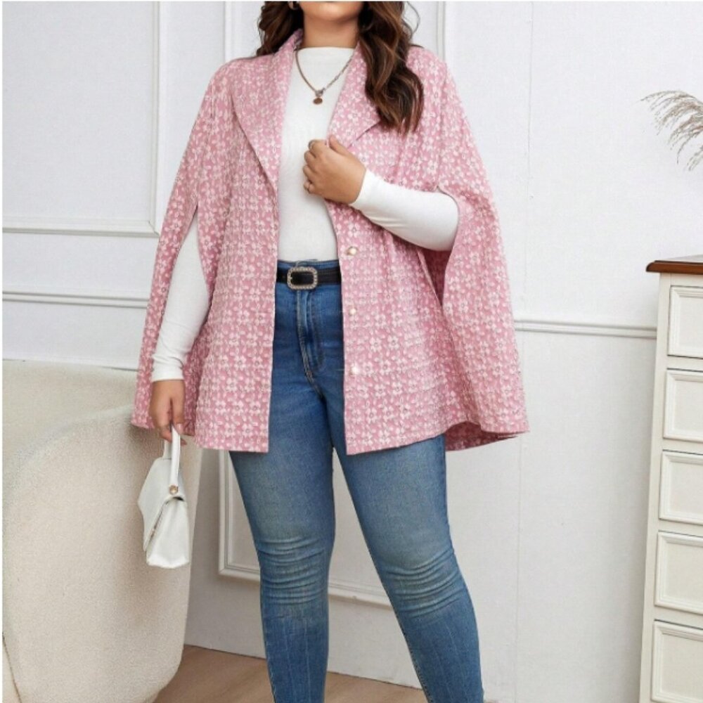 Plus Jacquard Cloak Sleeve Shawl Collar Cape Coat